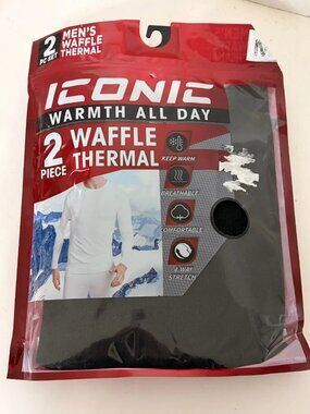 Iconic Men's Waffle Thermal Base Layer, Adult Medium, Black 2 pc Set NEW